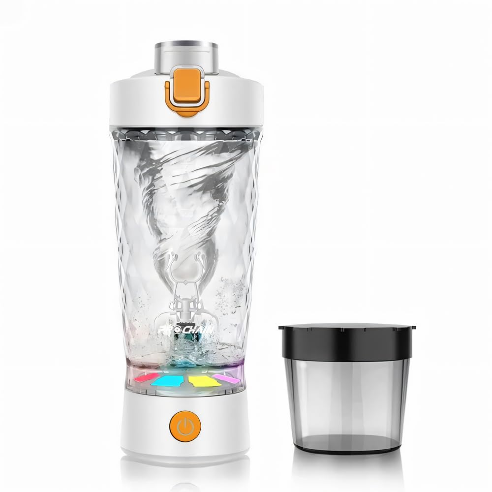 PROCHAIN Electric Protein Shaker Bottle, 22oz BPA-Free Tritan | USB Rechargeable Protein Shake Mixer with Powder Storage Cup, Self Mixing Bottle for Gym, Workout & Sports