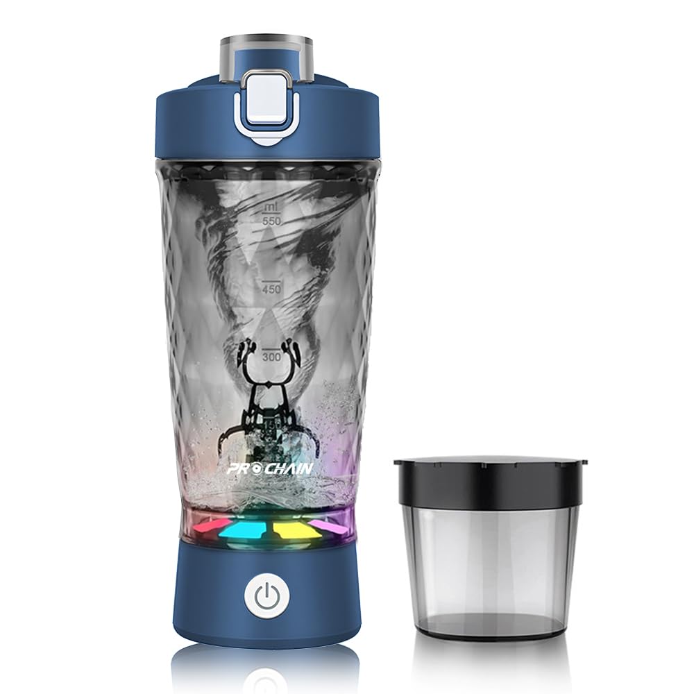 PROCHAIN Electric Protein Shaker Bottle, 22oz BPA-Free Tritan | USB Rechargeable Protein Shake Mixer with Powder Storage Cup, Self Mixing Bottle for Gym, Workout & Sports