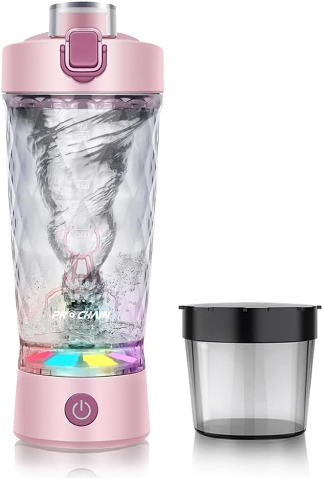 PROCHAIN Electric Protein Shaker Bottle, 22oz BPA-Free Tritan | USB Rechargeable Protein Shake Mixer with Powder Storage Cup, Self Mixing Bottle for Gym, Workout & Sports