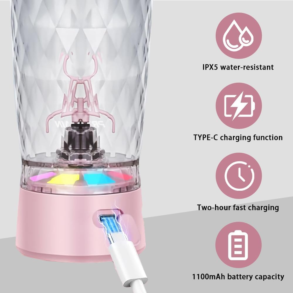 PROCHAIN Electric Protein Shaker Bottle, 22oz BPA-Free Tritan | USB Rechargeable Protein Shake Mixer with Powder Storage Cup, Self Mixing Bottle for Gym, Workout & Sports