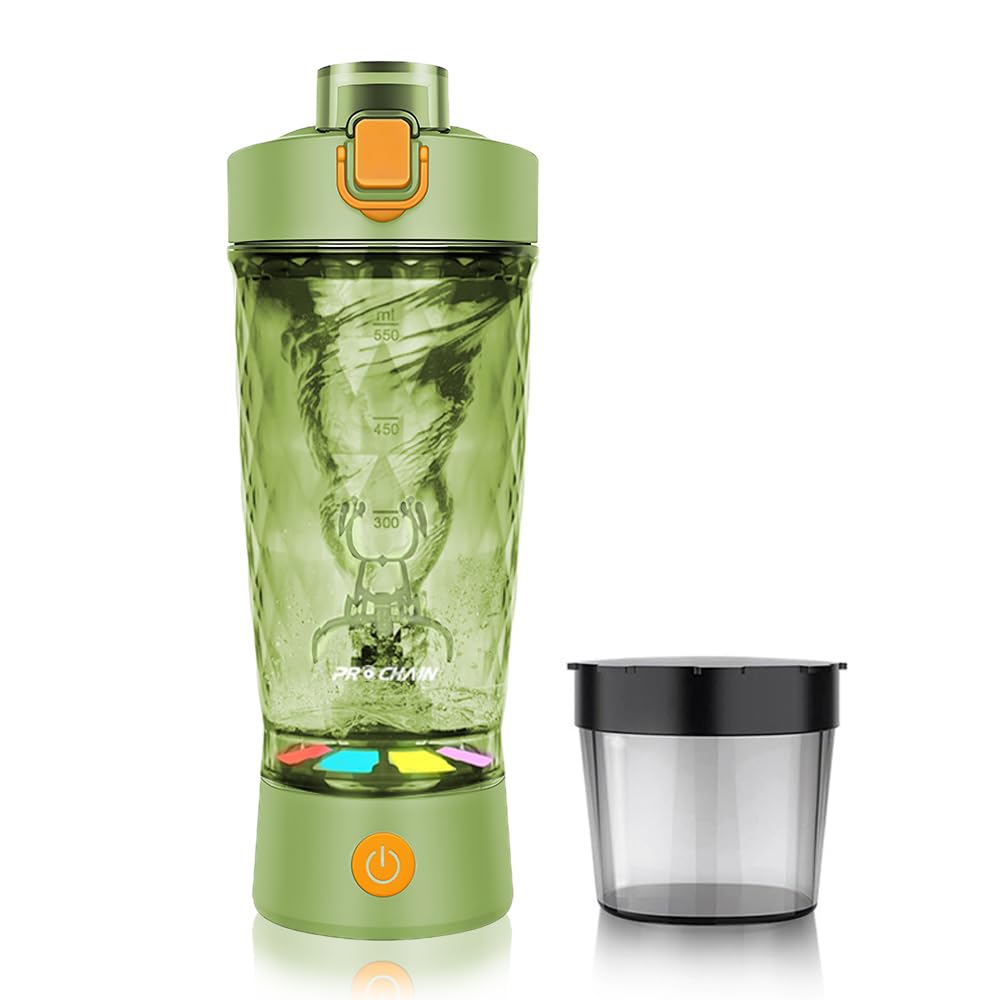 PROCHAIN Electric Protein Shaker Bottle, 22oz BPA-Free Tritan | USB Rechargeable Protein Shake Mixer with Powder Storage Cup, Self Mixing Bottle for Gym, Workout & Sports