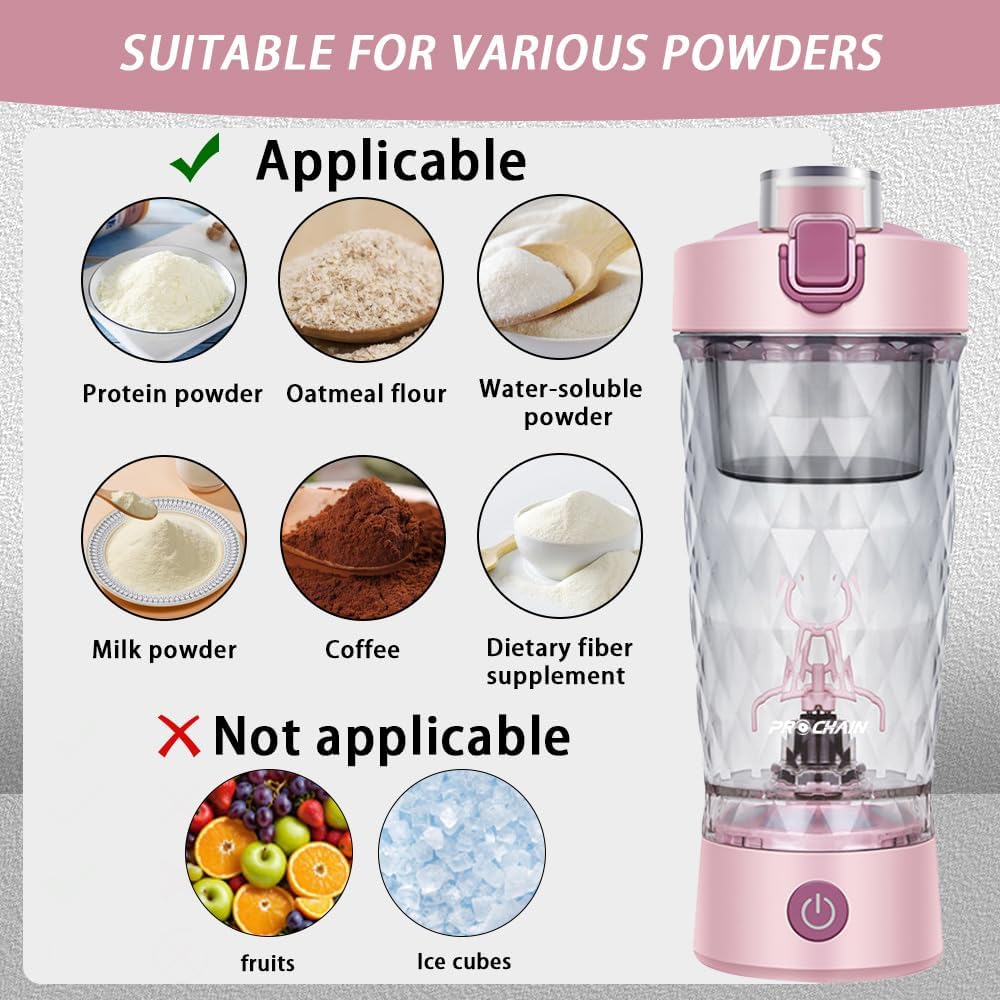 PROCHAIN Electric Protein Shaker Bottle, 22oz BPA-Free Tritan | USB Rechargeable Protein Shake Mixer with Powder Storage Cup, Self Mixing Bottle for Gym, Workout & Sports