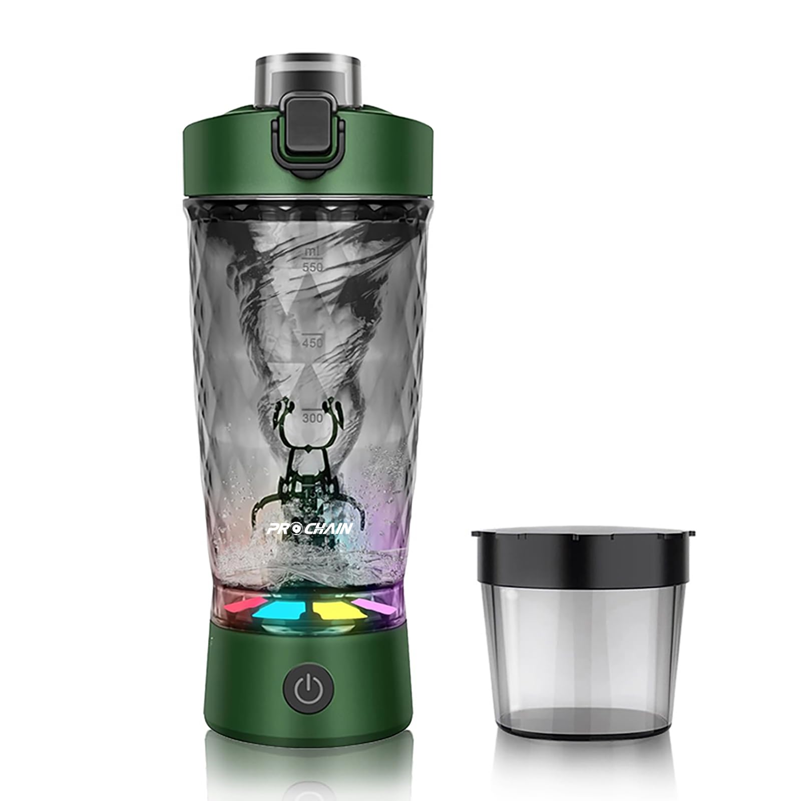 PROCHAIN Electric Protein Shaker Bottle, 22oz BPA-Free Tritan | USB Rechargeable Protein Shake Mixer with Powder Storage Cup, Self Mixing Bottle for Gym, Workout & Sports