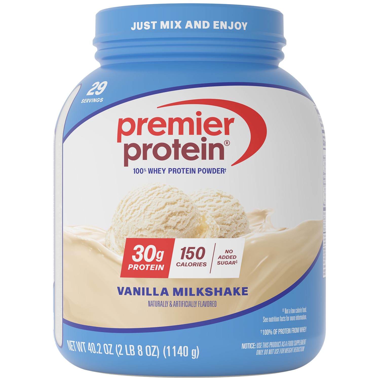 Premier Protein 30g High Protein Powder, 100% Whey, Vanilla, 17 Servings | No Added Sugar, Supports Muscle Health, Soy & Gluten-Free, 1.5 lb
