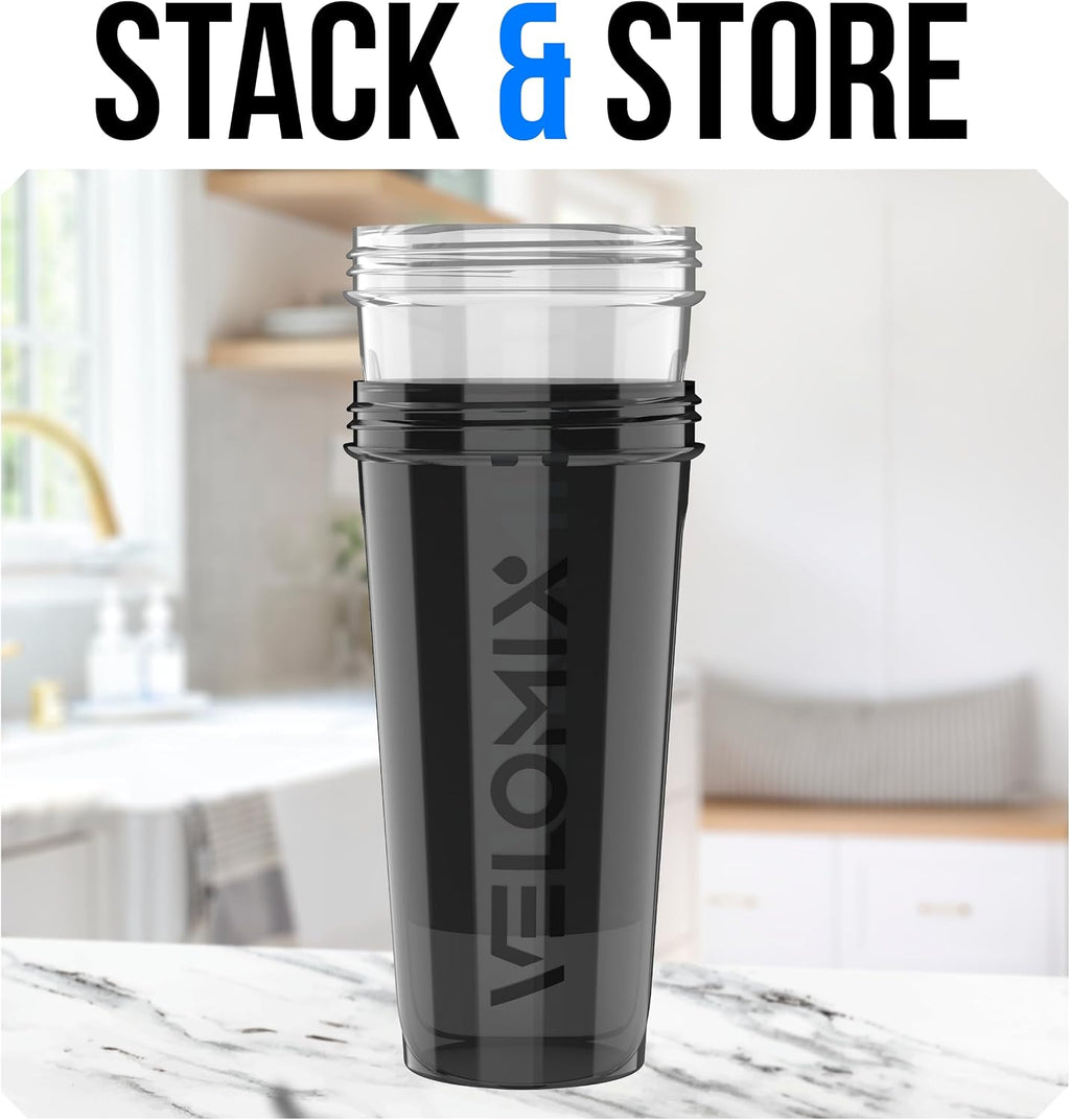 VELOMIX 2 Pack 28oz Protein Shaker Bottle for Protein Mixes, Black/Transpar | 2x Wire Whisk, Leak Proof Shaker Cups for Protein Shakes, Stackable, Dishwasher safe, BPA free, Pre Workout and Fitness ready