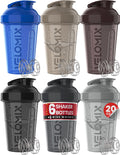 VELOMIX 6 Pack 20oz Protein Shaker Bottle for Protein Mixes, All in Black | 6x Wire Whisk, Leak Proof Shaker Cups for Protein Shakes, Stackable, Dishwasher safe, BPA free, Gym and Travel use
