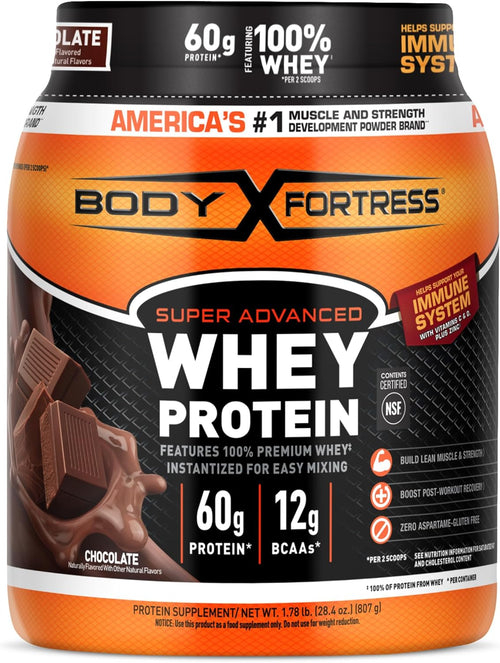 Body Fortress Super Advanced Whey Protein, Chocolate, 1.78 lbs | Flavor: Chocolate, Immune Support, Muscle and Strength Development