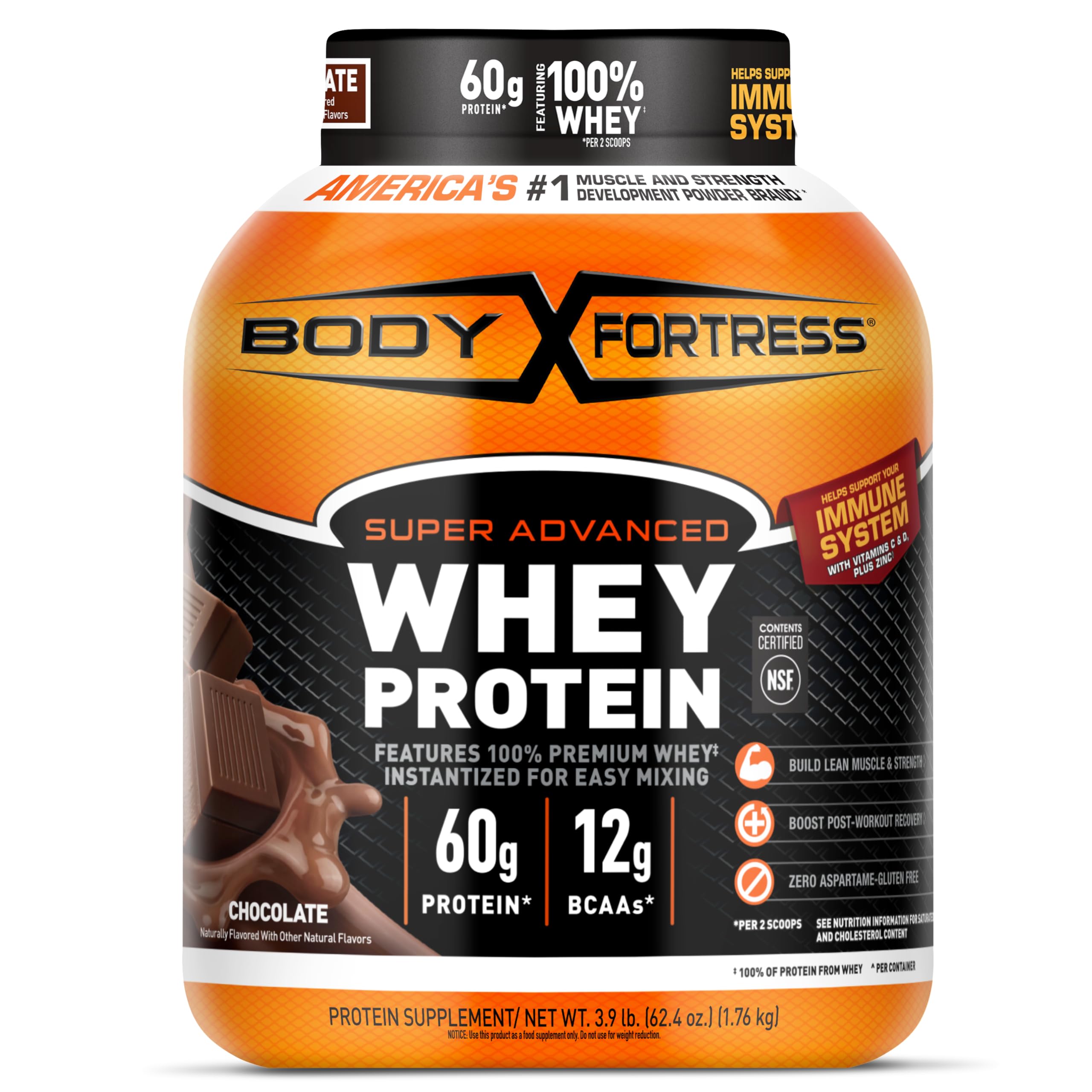 Body Fortress Super Advanced Whey Protein, Chocolate, 1.78 lbs | Flavor: Chocolate, Immune Support, Muscle and Strength Development