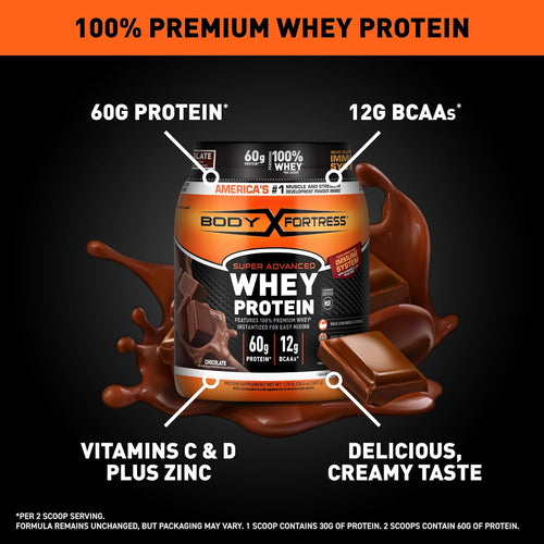 Body Fortress Super Advanced Whey Protein, Chocolate, 1.78 lbs | Flavor: Chocolate, Immune Support, Muscle and Strength Development