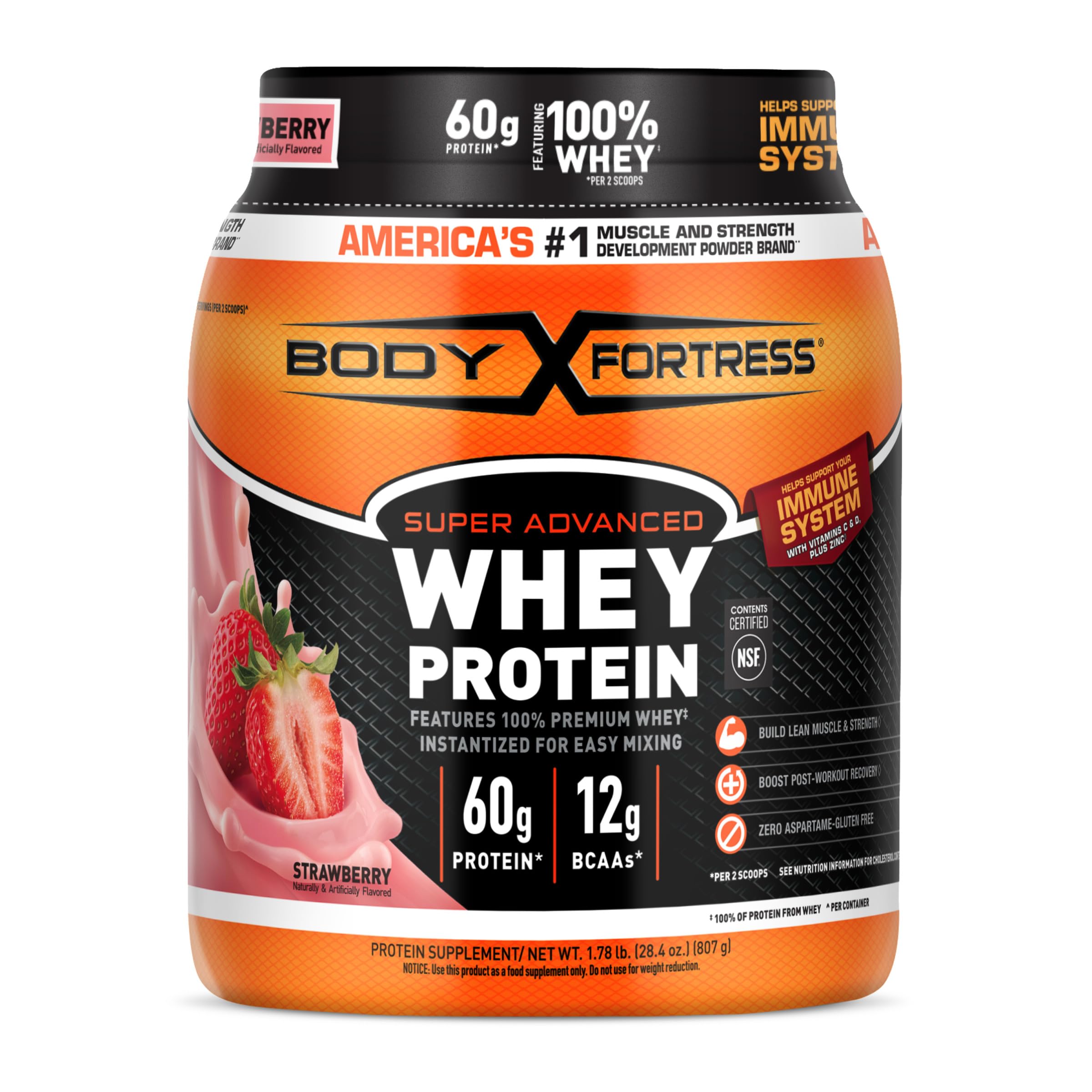 Body Fortress Super Advanced Whey Protein, Chocolate, 1.78 lbs | Flavor: Chocolate, Immune Support, Muscle and Strength Development