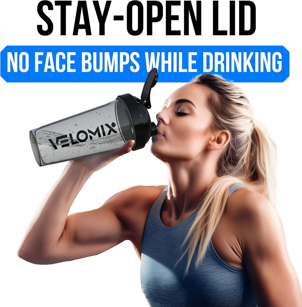 VELOMIX 2 Pack 28oz Protein Shaker Bottle for Protein Mixes, Black/Transpar | 2x Wire Whisk, Leak Proof Shaker Cups for Protein Shakes, Stackable, Dishwasher safe, BPA free, Pre Workout and Fitness ready