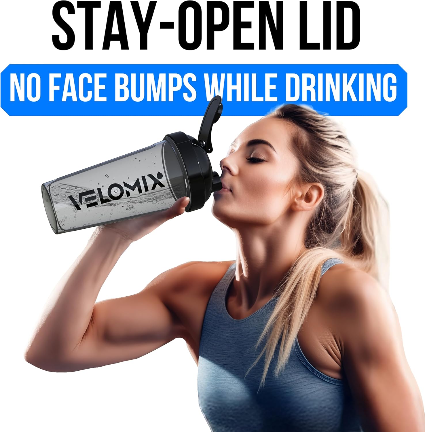VELOMIX 2 Pack 28oz Protein Shaker Bottle for Protein Mixes, Black/Transpar | 2x Wire Whisk, Leak Proof Shaker Cups for Protein Shakes, Stackable, Dishwasher safe, BPA free, Pre Workout and Fitness ready