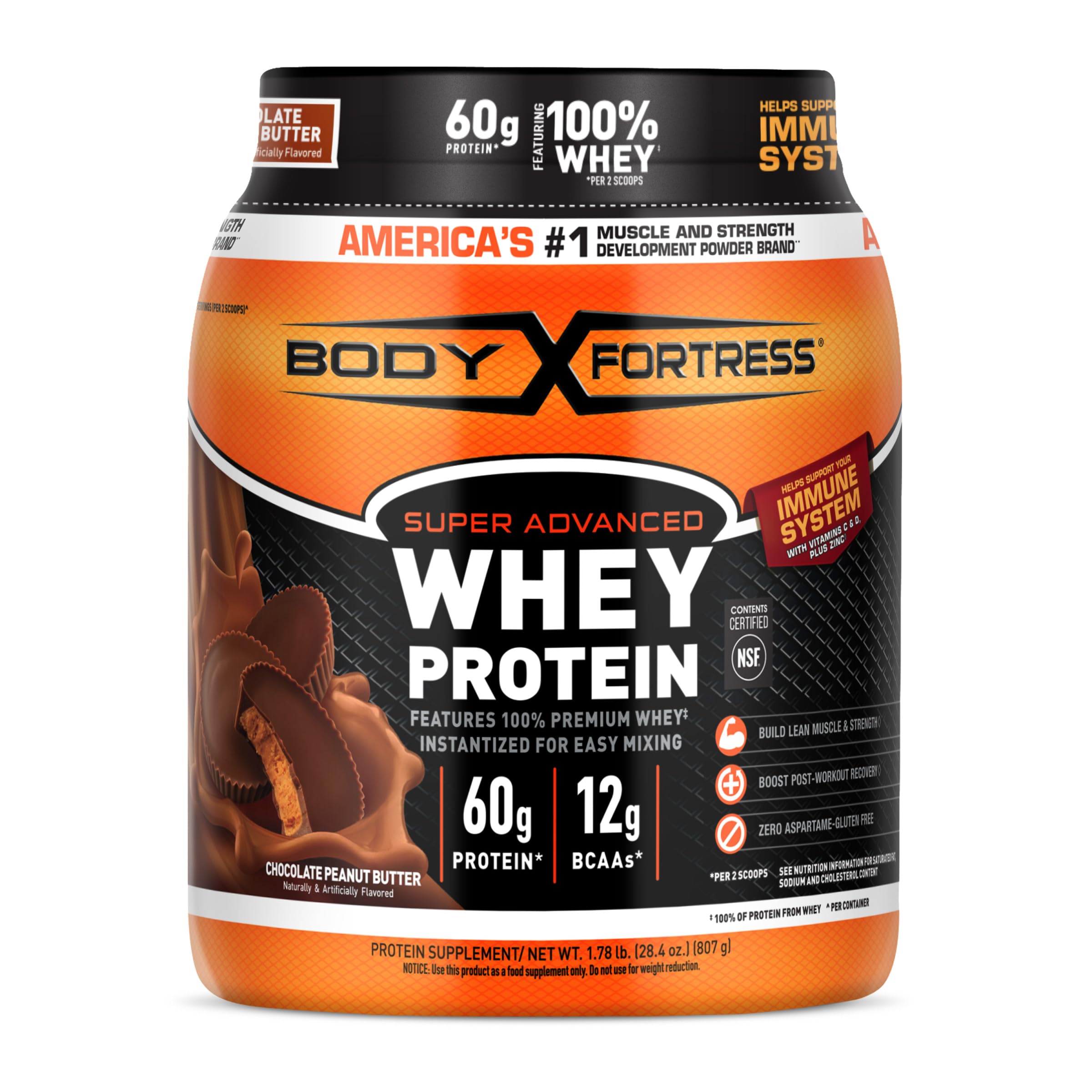 Body Fortress Super Advanced Whey Protein, Chocolate, 1.78 lbs | Flavor: Chocolate, Immune Support, Muscle and Strength Development