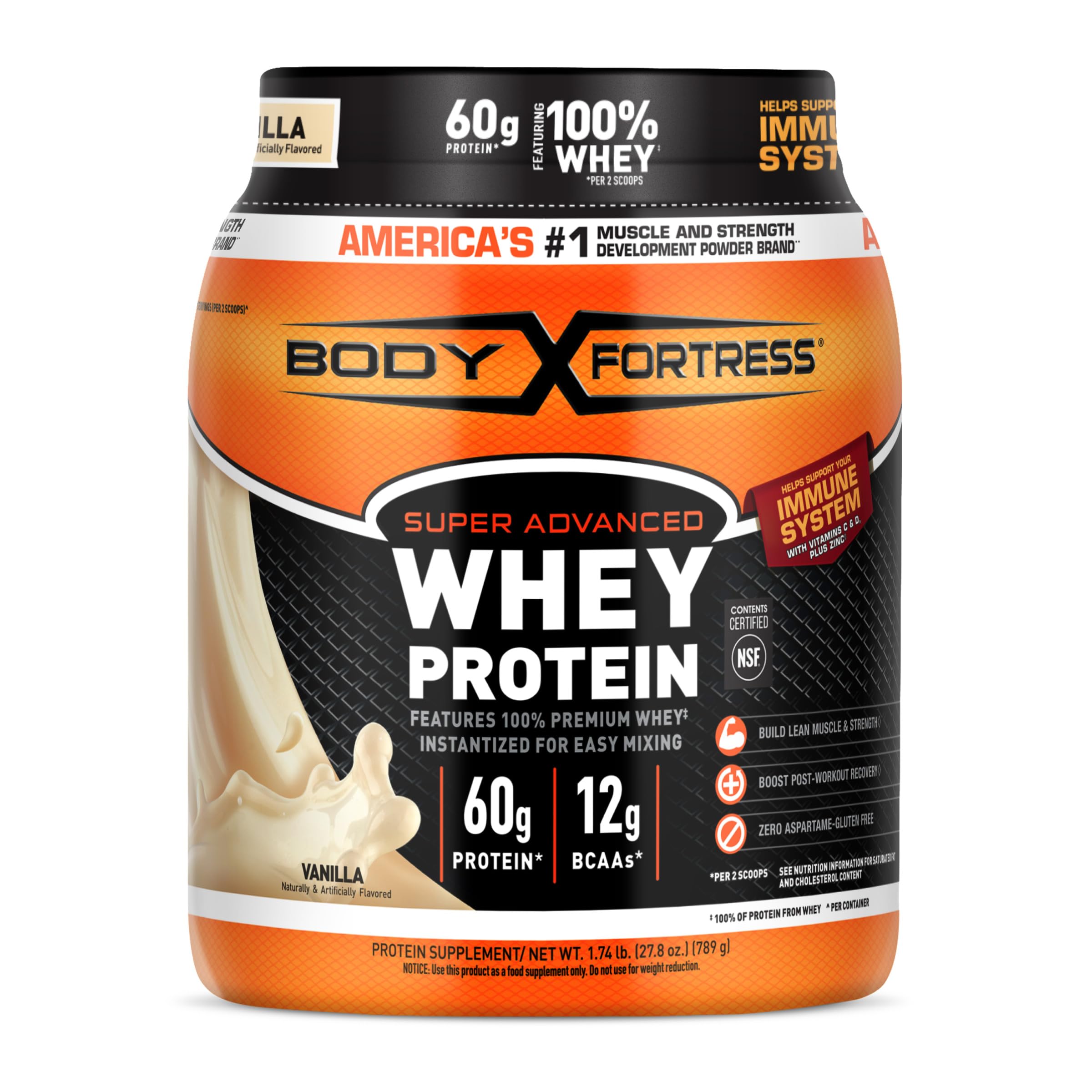 Body Fortress Super Advanced Whey Protein, Chocolate, 1.78 lbs | Flavor: Chocolate, Immune Support, Muscle and Strength Development